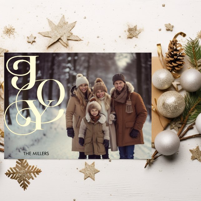 Modern Joy Minimal Elegant 1 Photo Green Gingham (Modern Joy Minimal Elegant 1 Photo Green Gingham Foil Holiday Card)