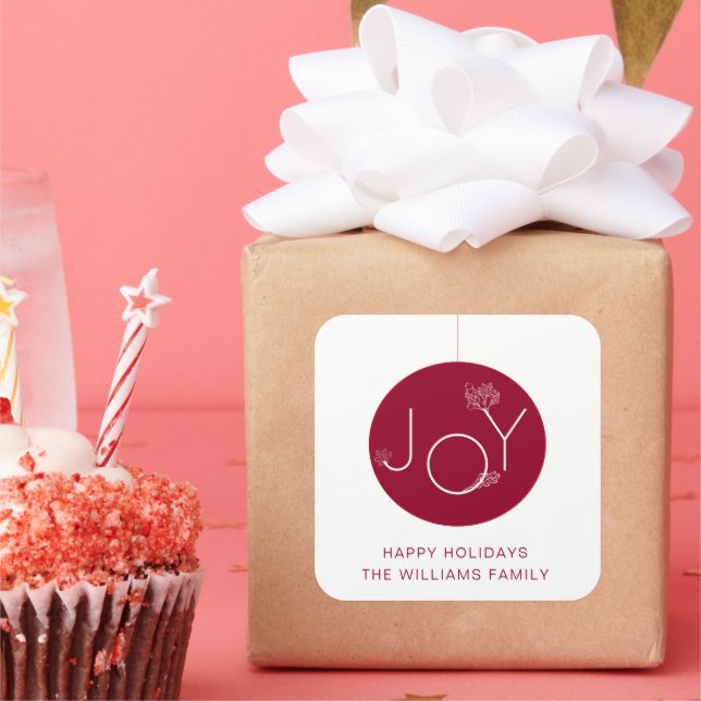 Modern Joy Ornament Red Happy Holidays Sticker (Party)