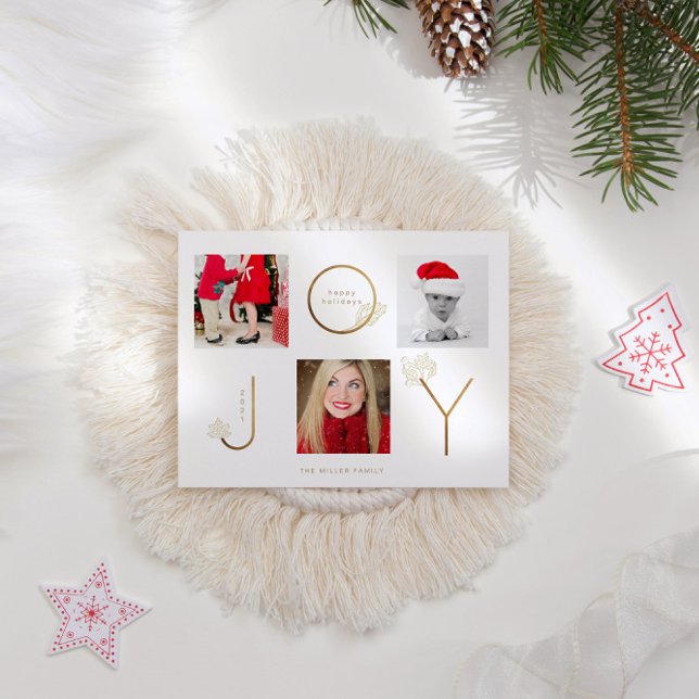 Modern Joy Photo Collage Holiday Postcard (Creator Uploaded)