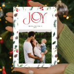 Modern Joy Red Berry Botanical Photo Christmas Holiday Card<br><div class="desc">Make Christmas greetings extra special this year with our Modern Joy Red Berry Botanical photo Christmas card! This modern and chic holiday card has all the sophistication of a formal holiday card, while also maintaining the light and joyful spirit of the season. The cover features a beautiful deep red typography...</div>
