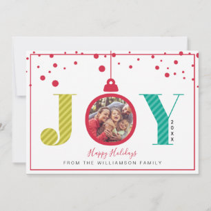 Modern "Joy" Red Ornament   Holiday Photo Card
