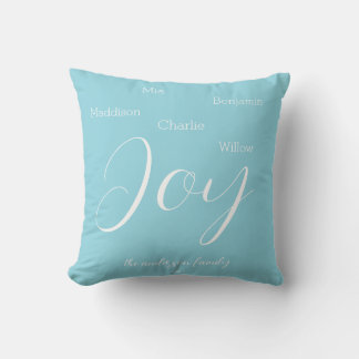 Modern Joy Script Personalised Family Holiday Cushion