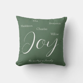Modern Joy Script Personalised Family Holiday Cushion