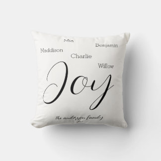 Modern Joy Script Personalised Family Holiday Cushion