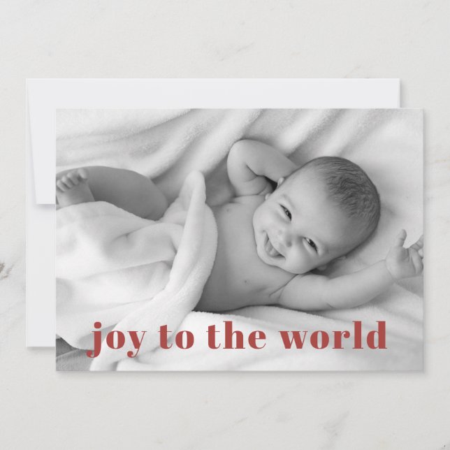 Modern Joy To The World Baby Photo Holiday Birth Announcement (Front)