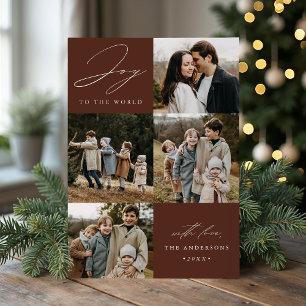 Modern Joy to the World Brown 5 Photo Holiday Card