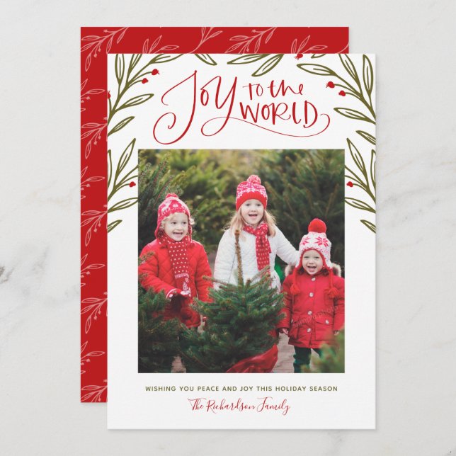 Modern Joy to the World Christmas Photo Holiday Card (Front/Back)