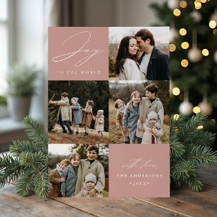 Modern Joy to the World Dusty Rose 5 Photo Holiday Card