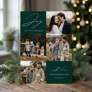 Modern Joy to the World Green 5 Photo Holiday Card