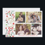 Modern Joy To The World Holidays Photo Card<br><div class="desc">Photography by Gabriela Koopmans @ www.gabriela-photography.com Elegant Christmas card with places for four photos. Mistletoe, flowers, red berries and conifer cones illustrated together with a red ribbon. It reads "Joy to the World" in fancy, trendy script fonts. Personalise it with your family name and photos. ***PLEASE NOTE that if you...</div>