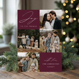 Modern Joy to the World Plum Purple 5 Photo Holiday Card