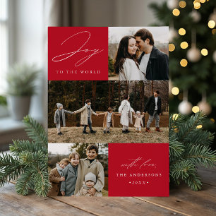 Modern Joy to the World Red 4 Photo Holiday Card