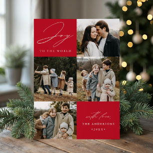 Modern Joy to the World Red 5 Photo Holiday Card