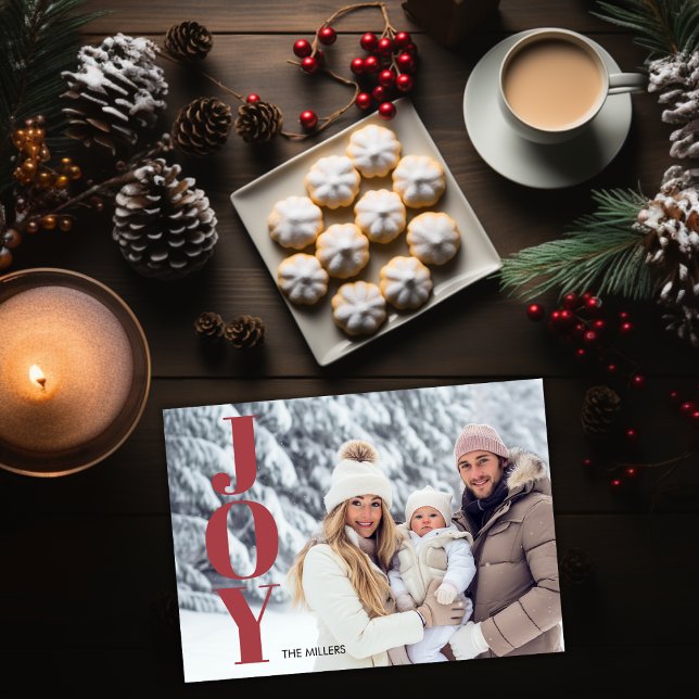 Modern Joy Typography Minimal 1 Photo Tartan Plaid Holiday Card (Modern Joy Typography Minimal 1 Photo Tartan Plaid Holiday Card)