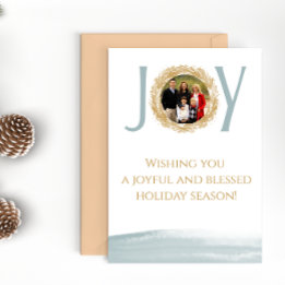 Modern Joy Wreath Family Christmas Card