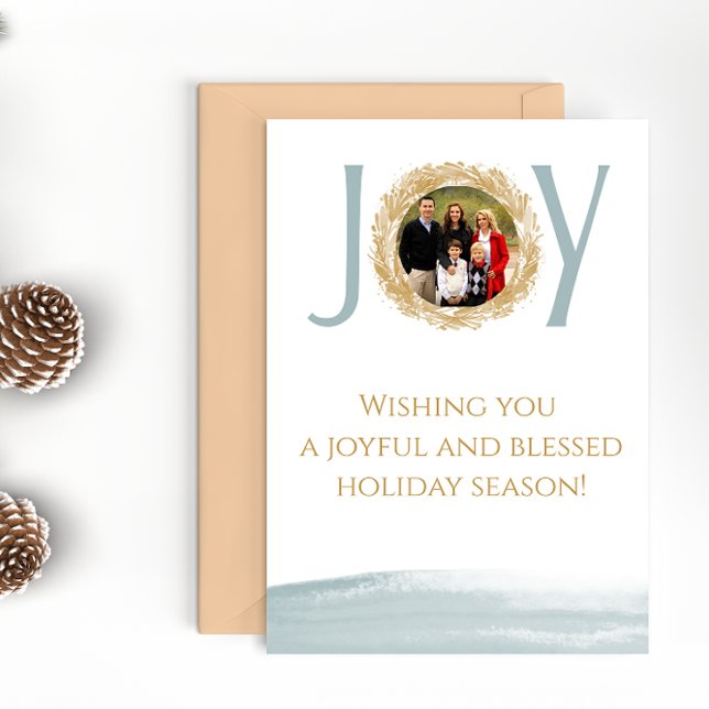 Modern Joy Wreath Family Christmas Card (Creator Uploaded)