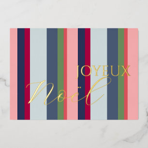 Modern "Joyeux Noël" Striped Christmas Photo Card