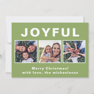 Modern Joyful Christmas Green Photo Collage Holiday Card