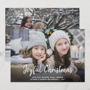 Modern Joyful Christmas modern script family photo Holiday Card