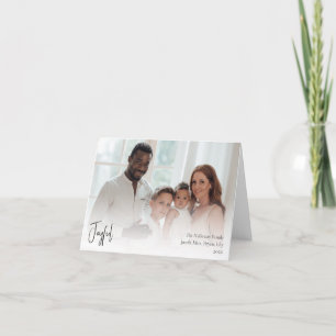 Modern Joyful Christmas Script Folded Full Photo Holiday Card