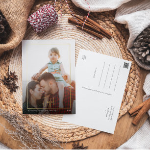 Modern Joyful Christmas Script   Framed Photo Gold Foil Holiday Postcard