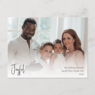 Modern Joyful Christmas Script Full Photo Holiday Postcard