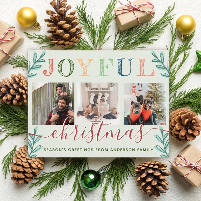 Modern Joyful Christmas seasons Greetings Photo Holiday Postcard (Creator Uploaded)