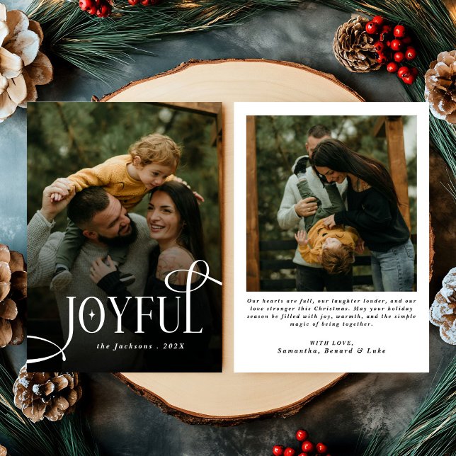 Modern Joyful Family 2 Photo Christmas  Holiday Card (Creator Uploaded)