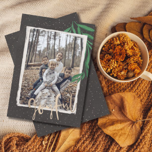 Modern Joyful Foliage & Photo Christmas  Holiday Card