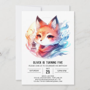 Modern Joyful Fox Birthday Invitation