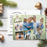 Modern Joyful Hand Lettered Holiday Photo Collage Postcard<br><div class="desc">Celebrate the season with this fun postcard featuring 4 of your photos and the word "Joyful" on the front and your custom note on the back. Or, if you'd like, delete the typed note on the back and handwrite each postcard individually. Add your address for easy mailing. Simple and fun,...</div>