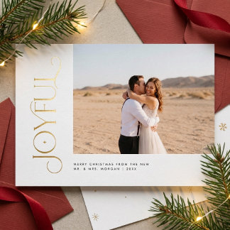 Modern Joyful Married Christmas Newlywed Photo
