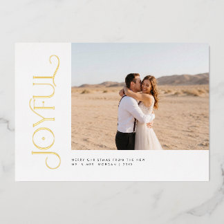 Modern Joyful Married Christmas Newlywed Photo
