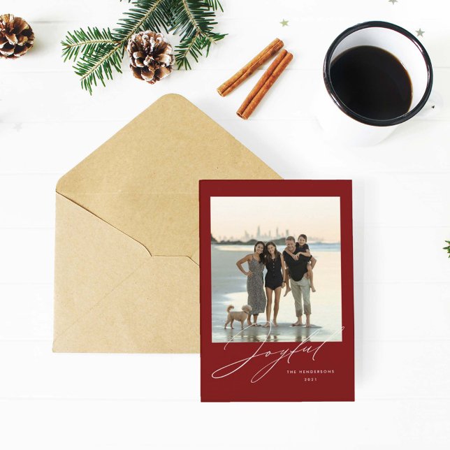 Modern Joyful Photo Holiday Card Red (Creator Uploaded)