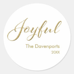 Modern Joyful Script Gold Family Holiday Classic Round Sticker