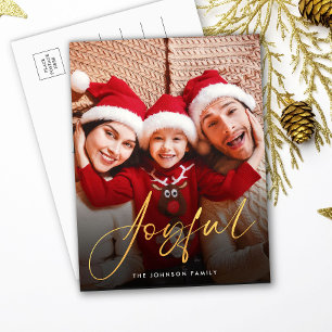 Modern Joyful Script Photo Holiday Postcard
