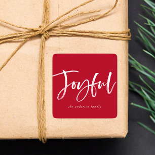 Modern Joyful Script Red Holiday Square Sticker
