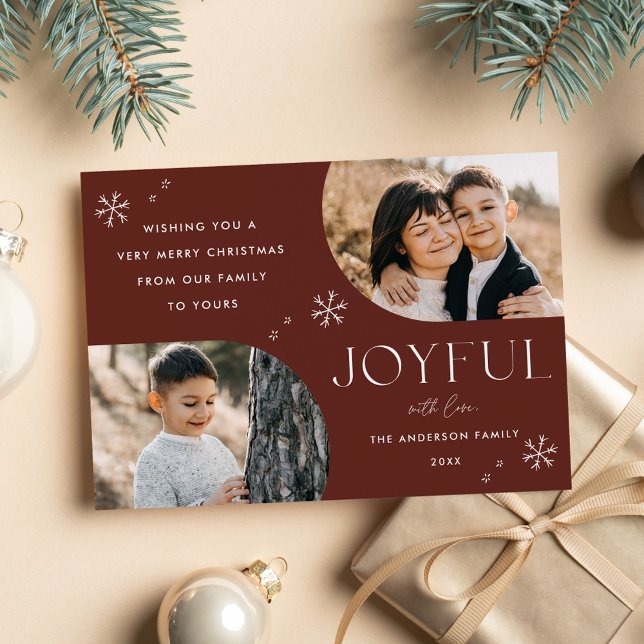 Modern Joyful Snowflake Brown Arch 2 Photo Holiday Card (Creator Uploaded)