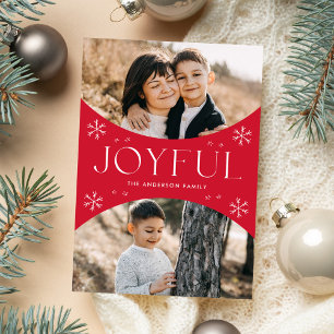 Modern Joyful Snowflake Red Oval Arch 2 Photo Holiday Card