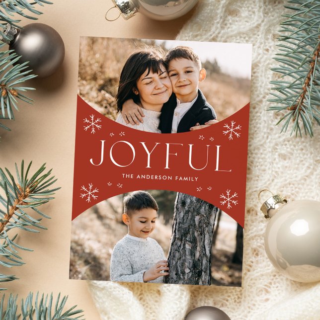 Modern Joyful Snowflake Rust Oval Arch 2 Photo Holiday Card (Creator Uploaded)