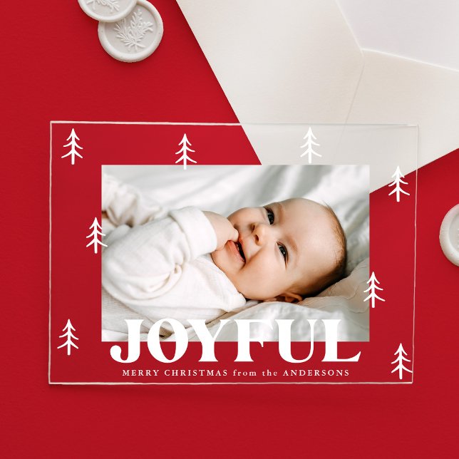 Modern Joyful Trees Holiday Photo Acrylic Invitations (Creator Uploaded)