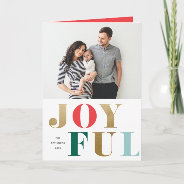 Modern Joyful Type Elegant 2 Photo Christmas  Holiday Card (Front)