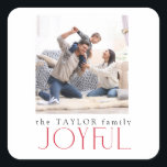 Modern Joyful Typography Family Photo Christmas  Square Sticker<br><div class="desc">Spread the joy this season with this Red Modern Joyful Typography family photo christmas sticker! This unique sticker features a square design with an eye-catching modern typography design, plus your favourite family photo. It will bring a touch of spirited cheer to any occasion and make it just that much brighter....</div>