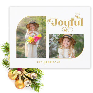 Modern Joyful Typography Half Arch 2-Photo Holiday Card