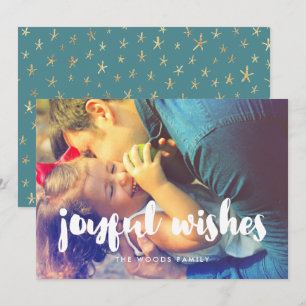 Modern Joyful wishes Holiday photo card