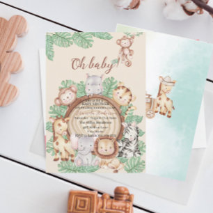 Modern Jungle Animals Greenery Safari Watercolor B Invitation