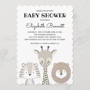Modern Jungle Animals Safari Baby Shower Giraffe Invitation