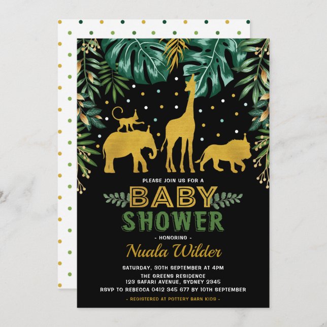 Modern Jungle Baby Shower / Tropical Safari Invitation (Front/Back)