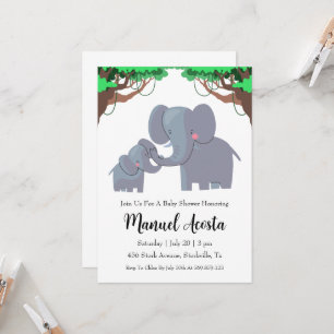 modern jungle elephant baby shower invitations