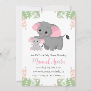 modern jungle elephant baby shower invitations